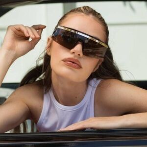 NWT OTRA Coletta Black Gold Shield Sunglasses